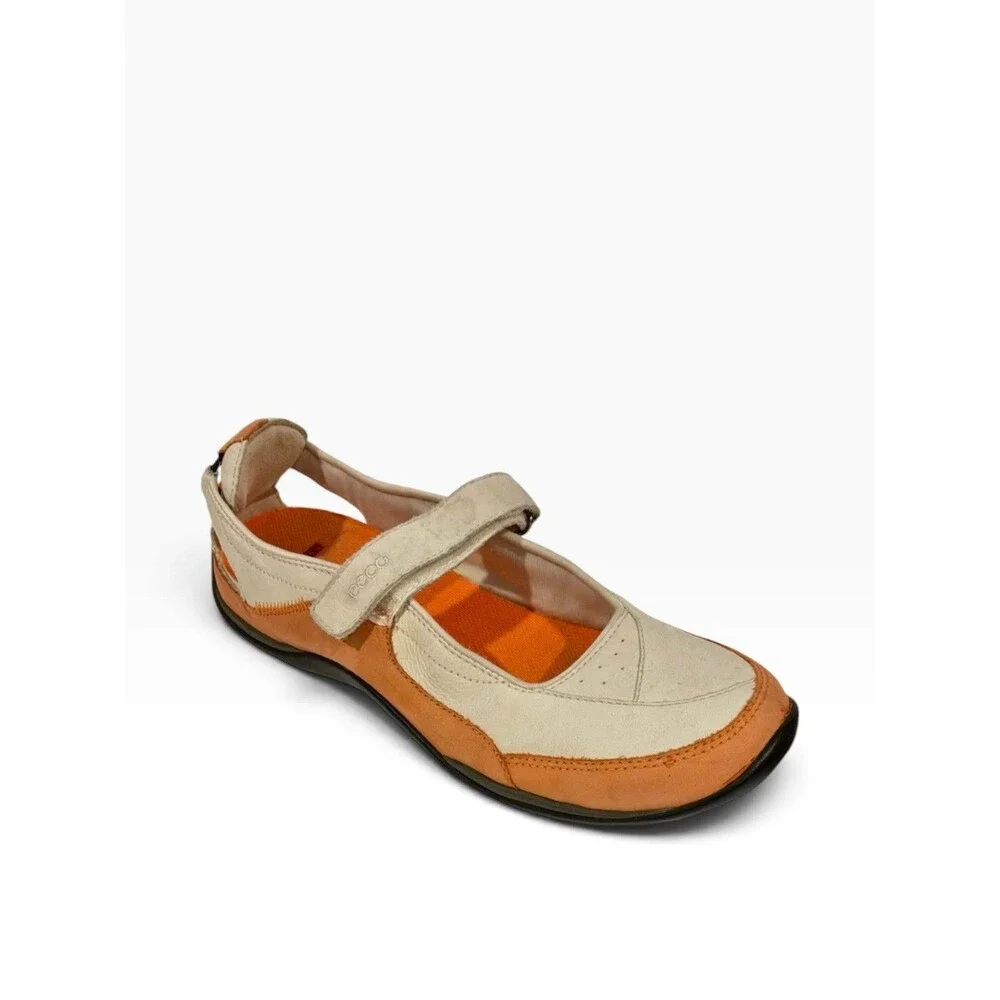 ECCO Receptor Technology Women’s 10/10/10.5 Orange White Leather Mary Jane Shoes